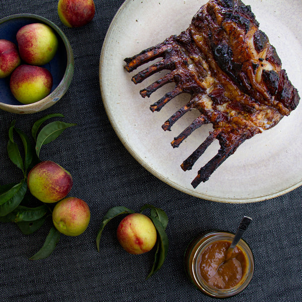 Spicy Nectarine and Vino Cotto Glazed Mutton Rack | Lakey Farm